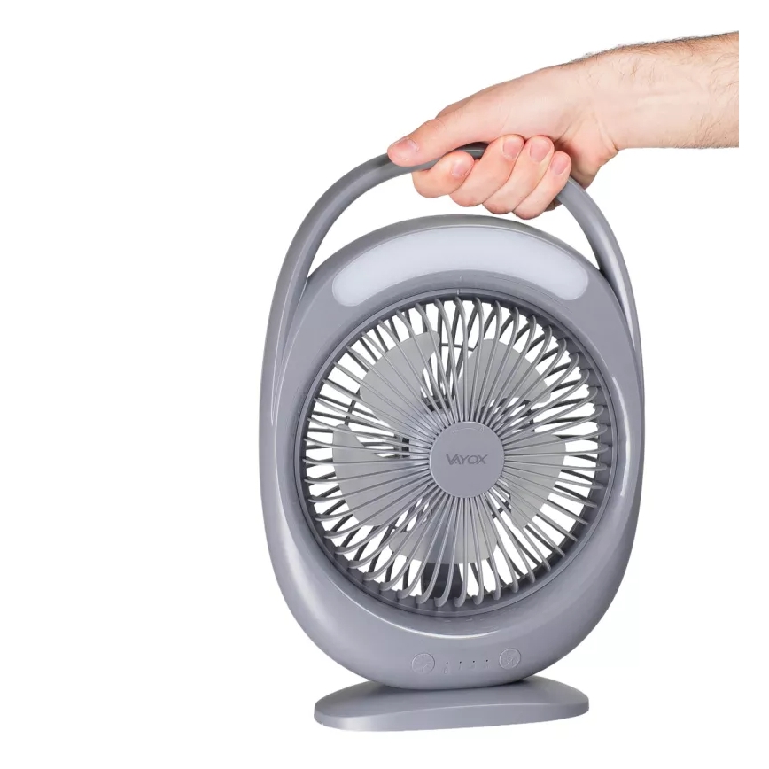 LED punjivi stolni ventilator s LED osvjetljenjem LED/2,8W/5V USB 2400 mAh siva
