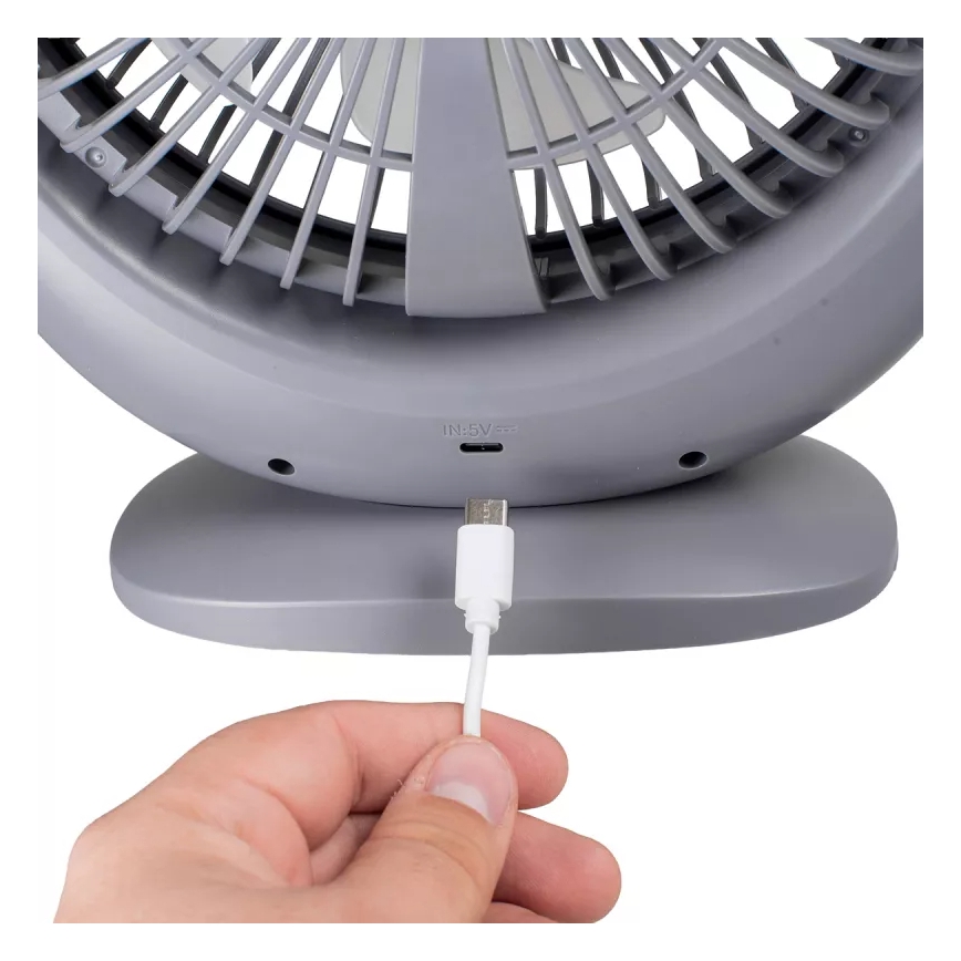LED punjivi stolni ventilator s LED osvjetljenjem LED/2,8W/5V USB 2400 mAh siva