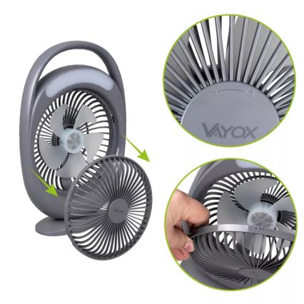 LED punjivi stolni ventilator s LED osvjetljenjem LED/2,8W/5V USB 2400 mAh siva