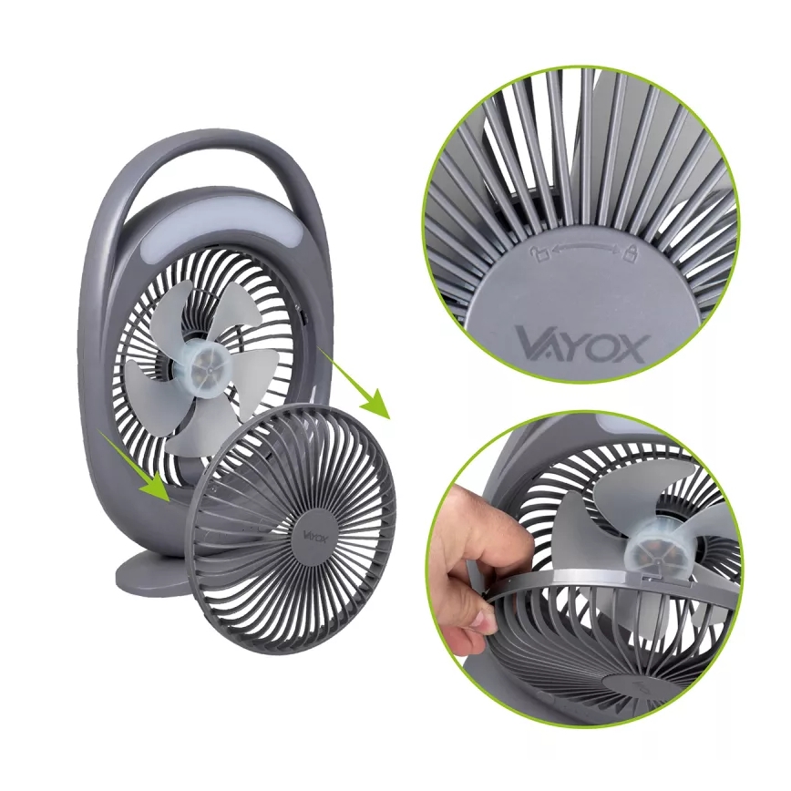 LED punjivi stolni ventilator s LED osvjetljenjem LED/2,8W/5V USB 2400 mAh siva