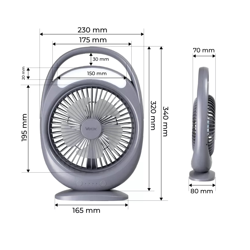 LED punjivi stolni ventilator s LED osvjetljenjem LED/2,8W/5V USB 2400 mAh siva