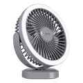LED Punjivi stolni ventilator s LED osvjetljenjem LED/3W/5V USB 2400 mAh siva
