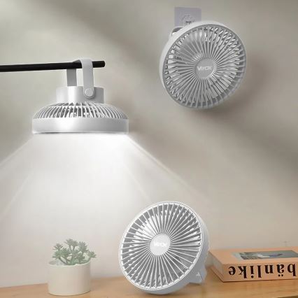LED Punjivi stolni ventilator s LED rasvjetom LED/2W/5V USB 2400 mAh bijela