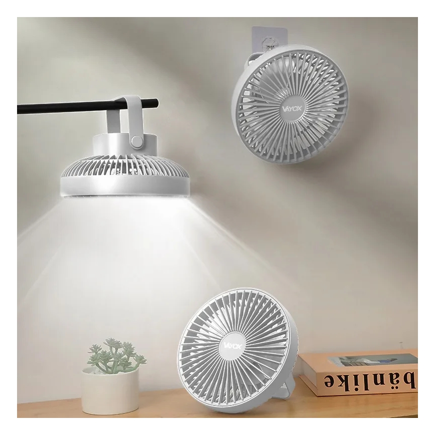 LED Punjivi stolni ventilator s LED rasvjetom LED/2W/5V USB 2400 mAh bijela