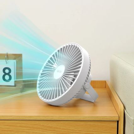LED Punjivi stolni ventilator s LED rasvjetom LED/2W/5V USB 2400 mAh bijela