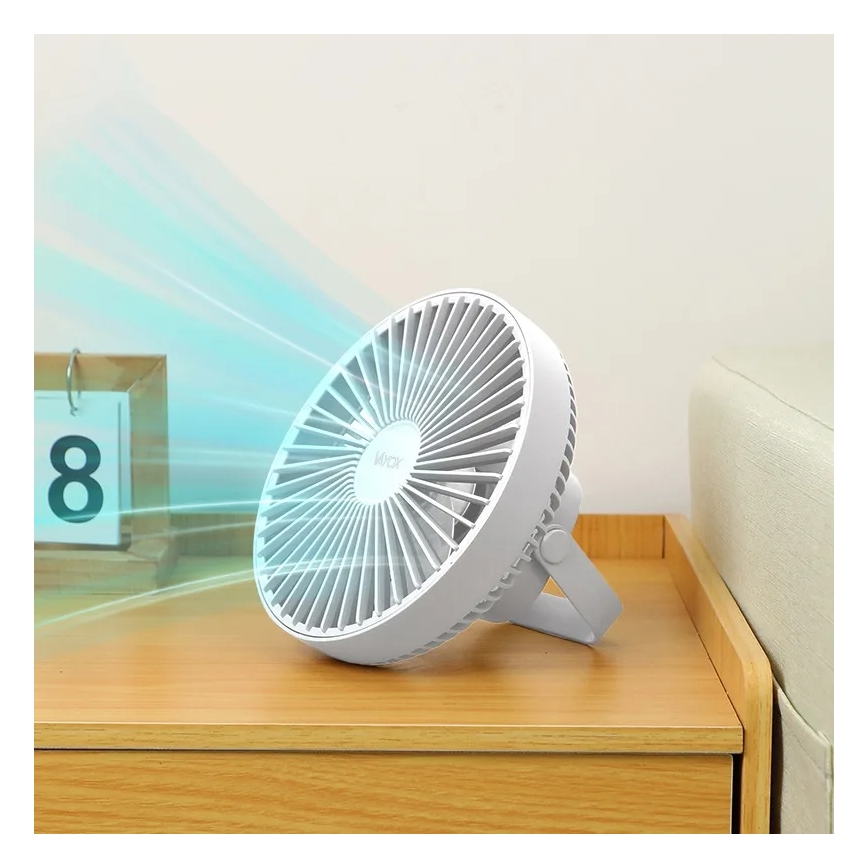 LED Punjivi stolni ventilator s LED rasvjetom LED/2W/5V USB 2400 mAh bijela