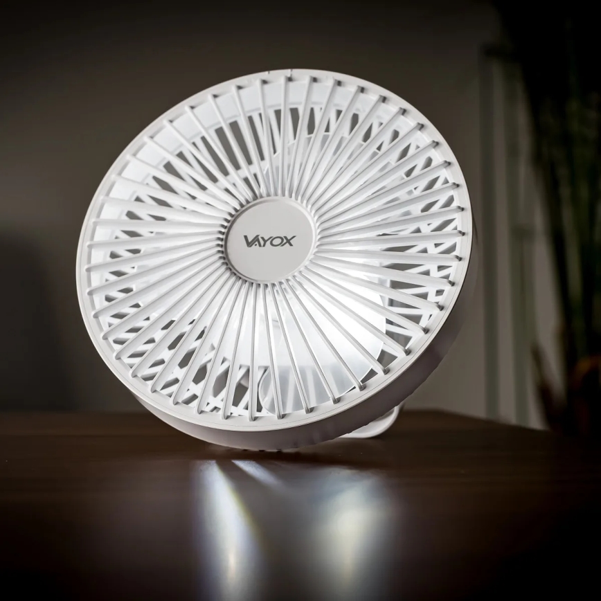 LED Punjivi stolni ventilator s LED rasvjetom LED/2W/5V USB 2400 mAh bijela