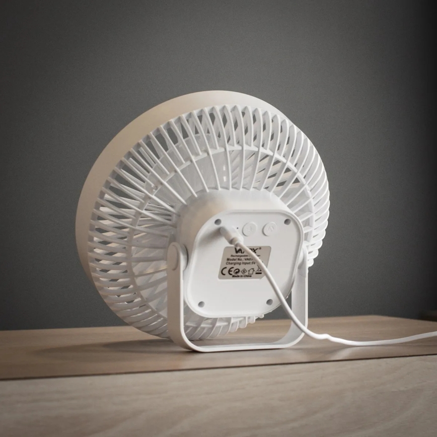 LED Punjivi stolni ventilator s LED rasvjetom LED/2W/5V USB 2400 mAh bijela