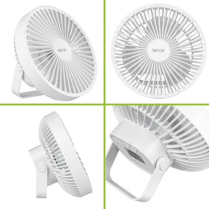 LED Punjivi stolni ventilator s LED rasvjetom LED/2W/5V USB 2400 mAh bijela