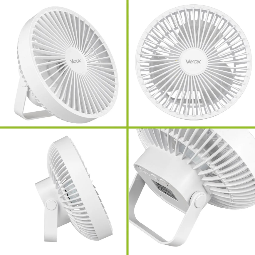 LED Punjivi stolni ventilator s LED rasvjetom LED/2W/5V USB 2400 mAh bijela