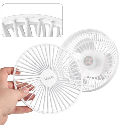 LED Punjivi stolni ventilator s LED rasvjetom LED/2W/5V USB 2400 mAh bijela