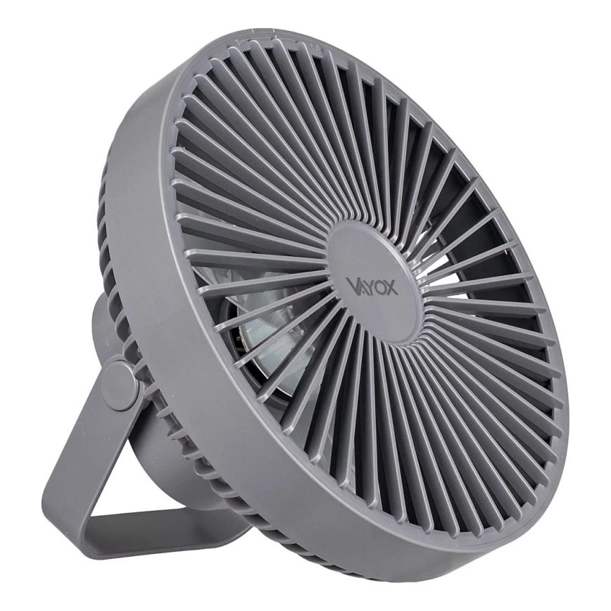 LED Punjivi stolni ventilator s LED rasvjetom LED/2W/5V USB 2400 mAh siva