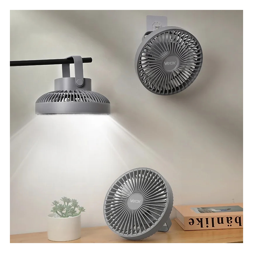 LED Punjivi stolni ventilator s LED rasvjetom LED/2W/5V USB 2400 mAh siva