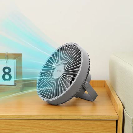 LED Punjivi stolni ventilator s LED rasvjetom LED/2W/5V USB 2400 mAh siva