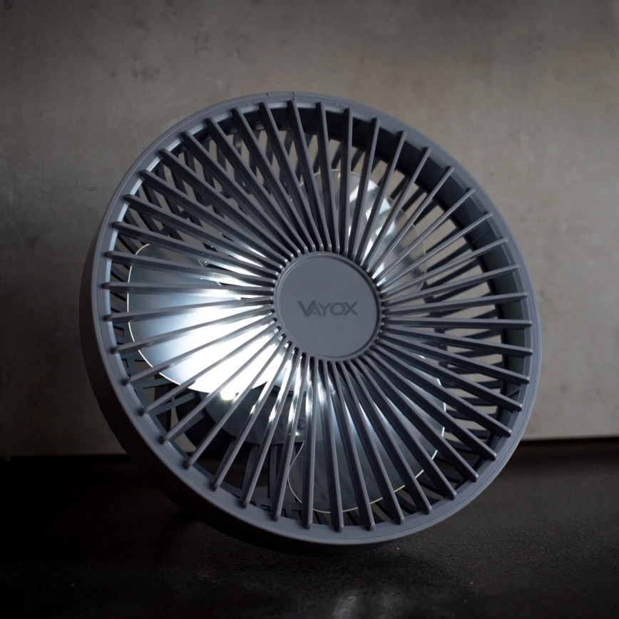 LED Punjivi stolni ventilator s LED rasvjetom LED/2W/5V USB 2400 mAh siva