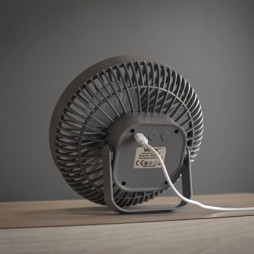 LED Punjivi stolni ventilator s LED rasvjetom LED/2W/5V USB 2400 mAh siva