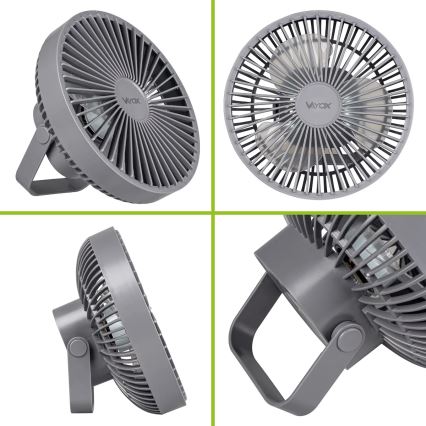 LED Punjivi stolni ventilator s LED rasvjetom LED/2W/5V USB 2400 mAh siva