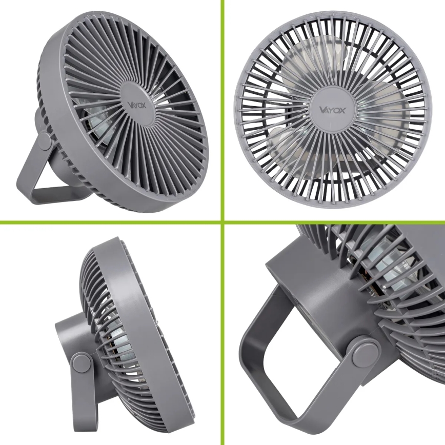 LED Punjivi stolni ventilator s LED rasvjetom LED/2W/5V USB 2400 mAh siva