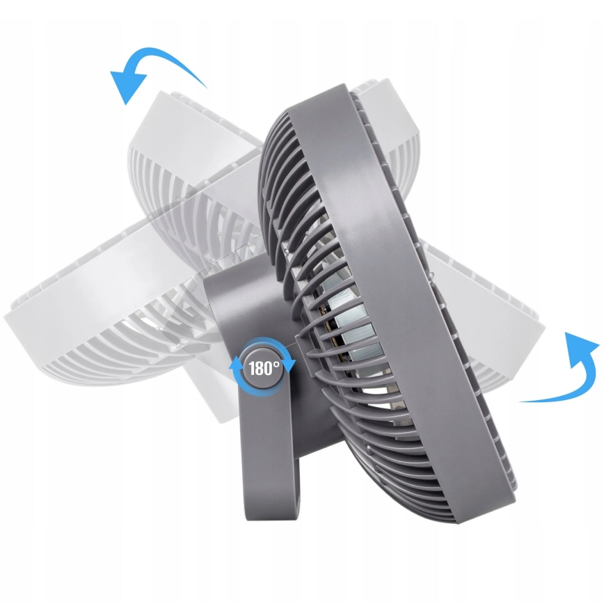 LED Punjivi stolni ventilator s LED rasvjetom LED/2W/5V USB 2400 mAh siva