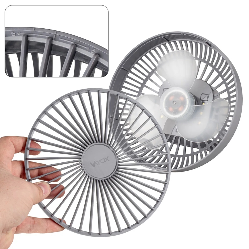 LED Punjivi stolni ventilator s LED rasvjetom LED/2W/5V USB 2400 mAh siva