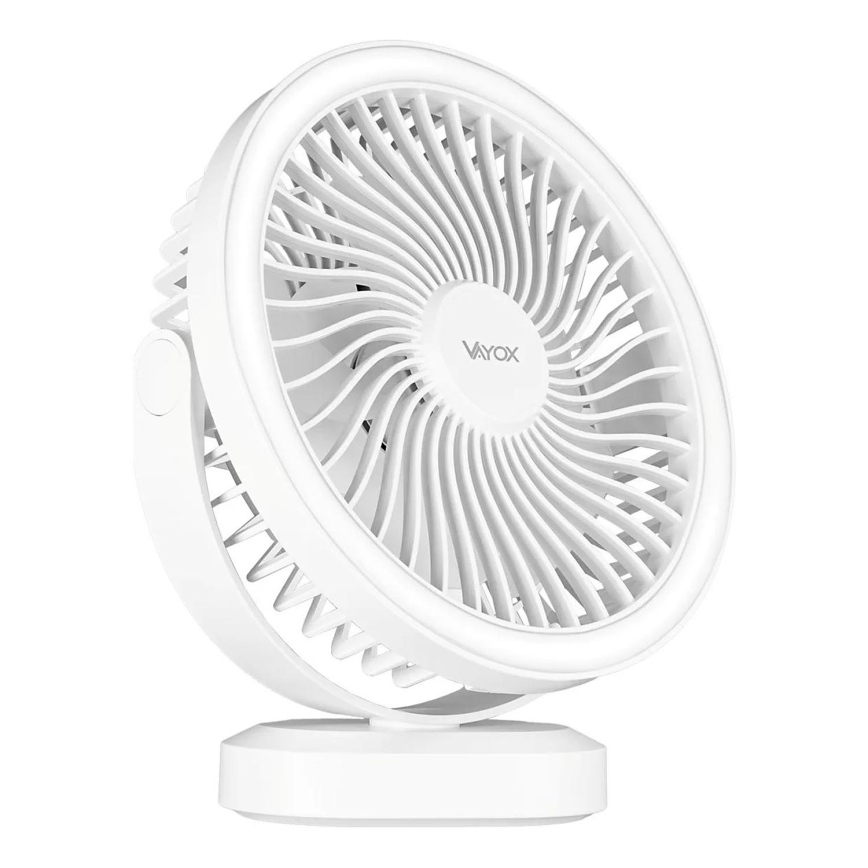 LED Punjivi stolni ventilator s LED rasvjetom LED/3W/5V USB 2400 mAh bijela