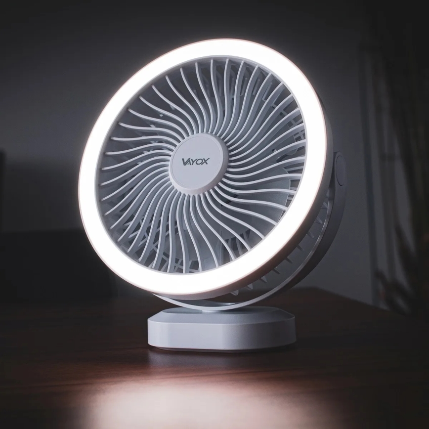 LED Punjivi stolni ventilator s LED rasvjetom LED/3W/5V USB 2400 mAh bijela
