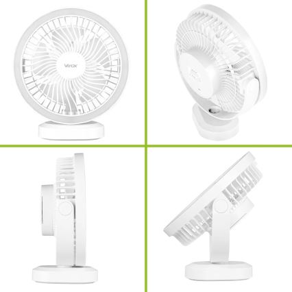 LED Punjivi stolni ventilator s LED rasvjetom LED/3W/5V USB 2400 mAh bijela
