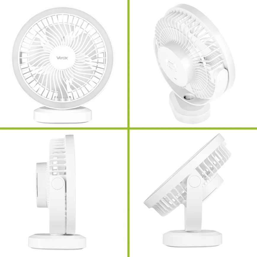 LED Punjivi stolni ventilator s LED rasvjetom LED/3W/5V USB 2400 mAh bijela