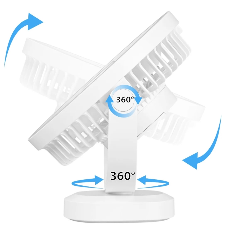 LED Punjivi stolni ventilator s LED rasvjetom LED/3W/5V USB 2400 mAh bijela