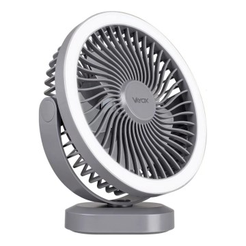 LED Punjivi stolni ventilator s LED rasvjetom LED/3W/5V USB 2400 mAh siva