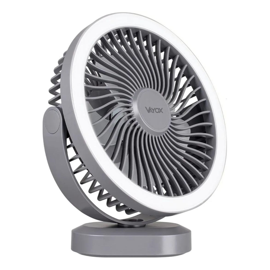 LED Punjivi stolni ventilator s LED rasvjetom LED/3W/5V USB 2400 mAh siva