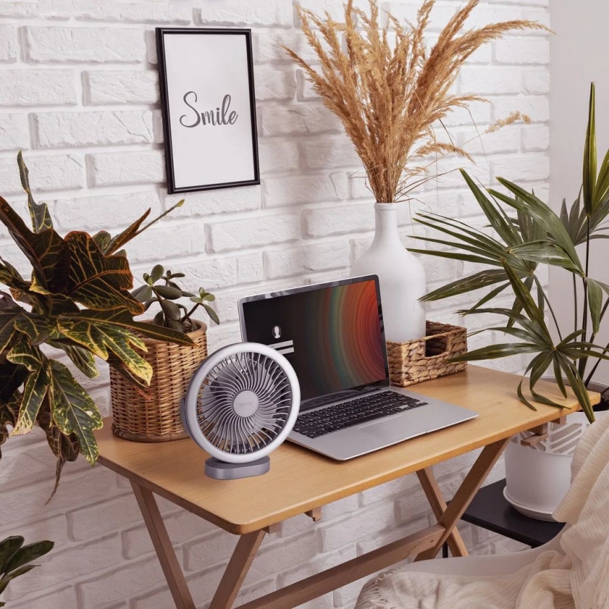 LED Punjivi stolni ventilator s LED rasvjetom LED/3W/5V USB 2400 mAh siva