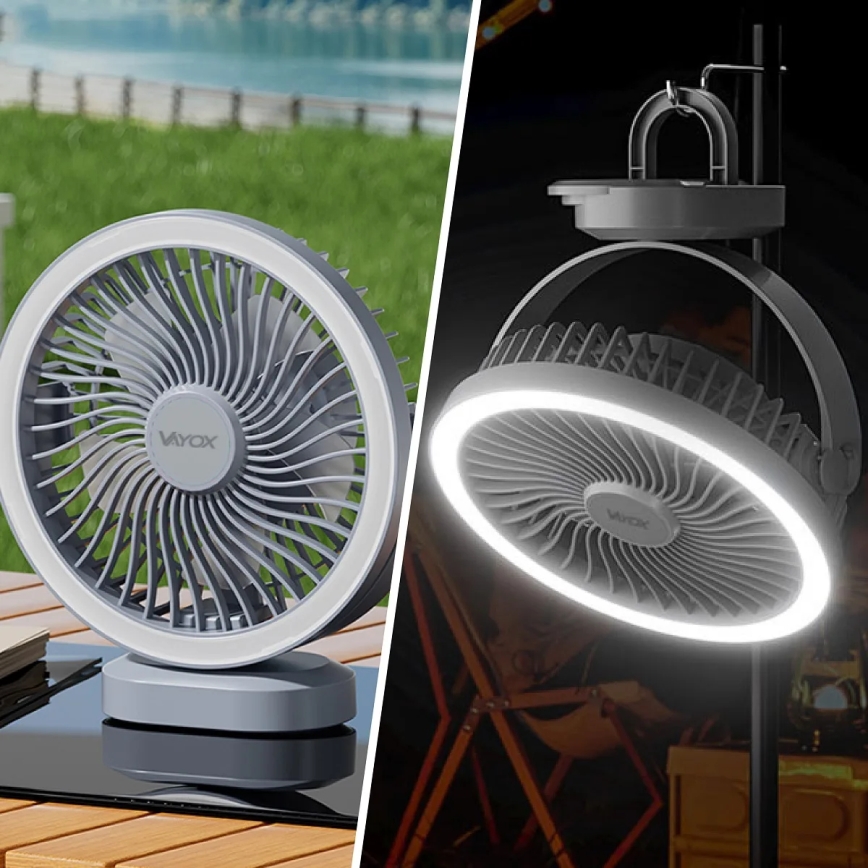 LED Punjivi stolni ventilator s LED rasvjetom LED/3W/5V USB 2400 mAh siva