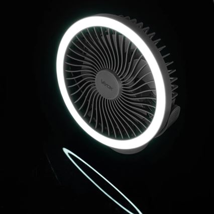 LED Punjivi stolni ventilator s LED rasvjetom LED/3W/5V USB 2400 mAh siva