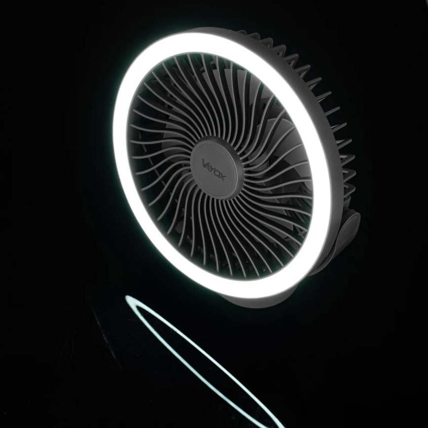 LED Punjivi stolni ventilator s LED rasvjetom LED/3W/5V USB 2400 mAh siva