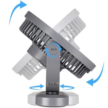LED Punjivi stolni ventilator s LED rasvjetom LED/3W/5V USB 2400 mAh siva