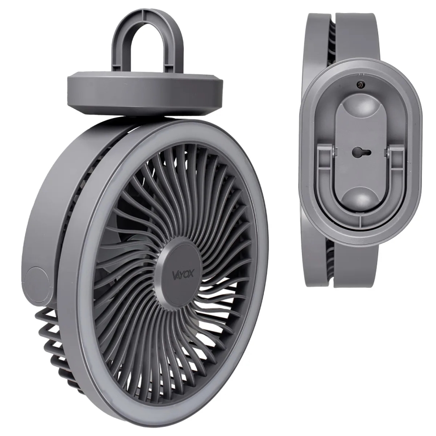 LED Punjivi stolni ventilator s LED rasvjetom LED/3W/5V USB 2400 mAh siva