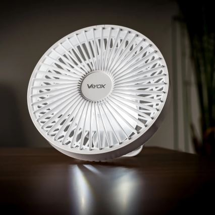 LED Punjivi stolni ventilator s LED osvjetljenjem LED/2W/5V USB 2400 mAh bijela