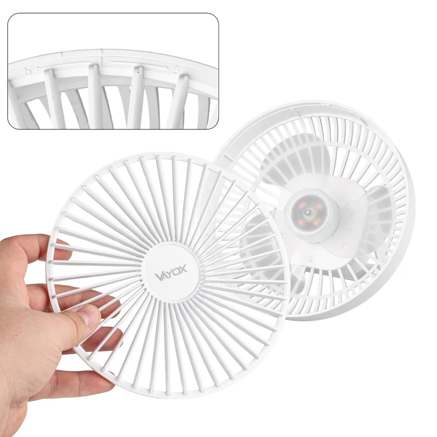 LED Punjivi stolni ventilator s LED osvjetljenjem LED/2W/5V USB 2400 mAh bijela