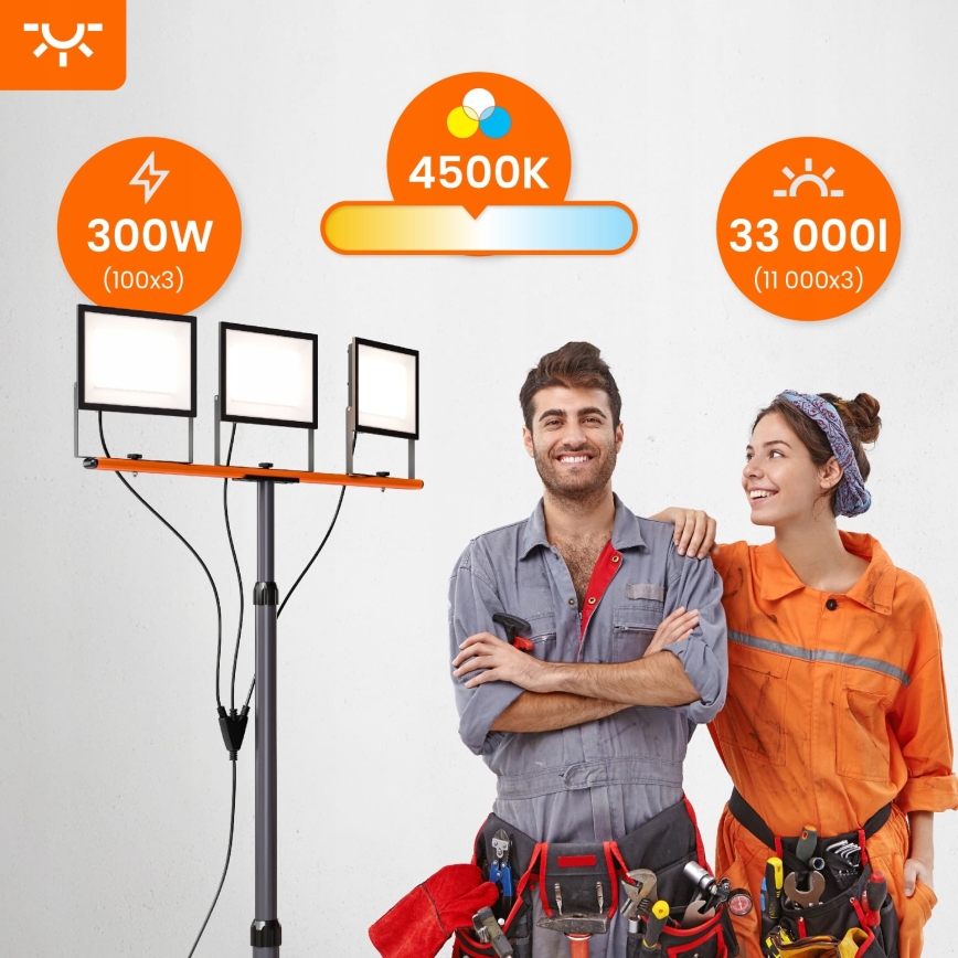 LED reflektor s postoljem 3xLED/100W/230V 4500K IP65 crna/narančasta