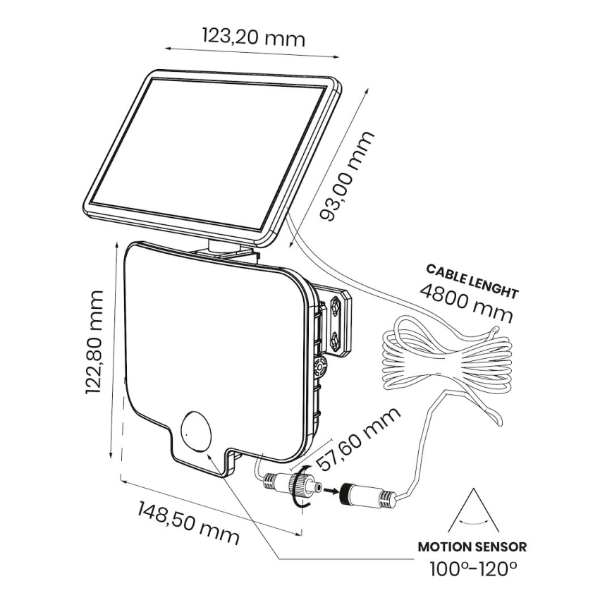 LED reflektor sa senzorom i solarnim panelom ALEX LED/5,5W/3,7V 1200 mAh IP44