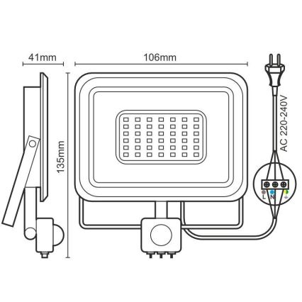 LED Reflektor sa senzorom LED/10W/230V 4000K IP44