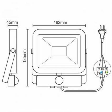 LED Reflektor sa senzorom LED/20W/265V 1800lm bijela IP65