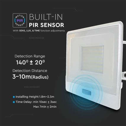 LED Reflektor sa senzorom LED/50W/230V 4000K IP65 bijela