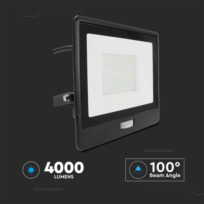 LED Reflektor sa senzorom LED/50W/230V 6500K IP65 crna