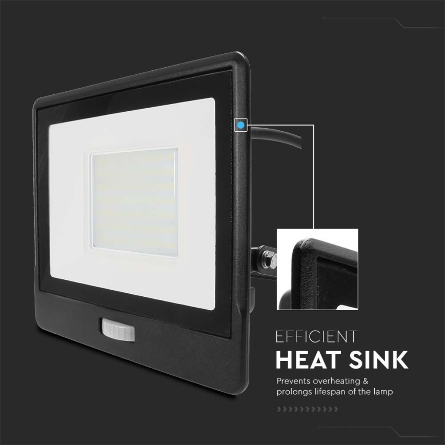 LED Reflektor sa senzorom LED/50W/230V 6500K IP65 crna