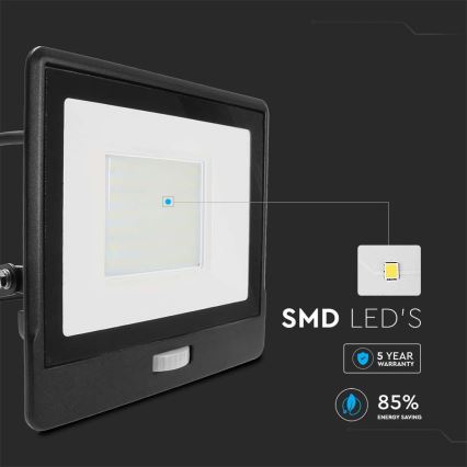 LED Reflektor sa senzorom LED/50W/230V 6500K IP65 crna