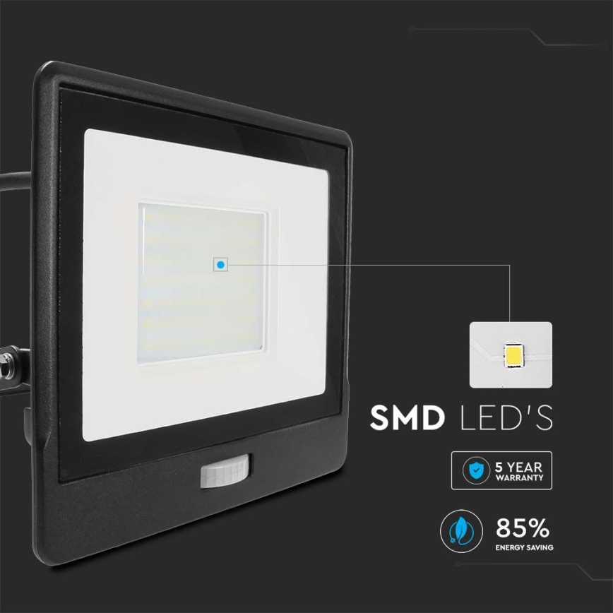 LED Reflektor sa senzorom LED/50W/230V 6500K IP65 crna