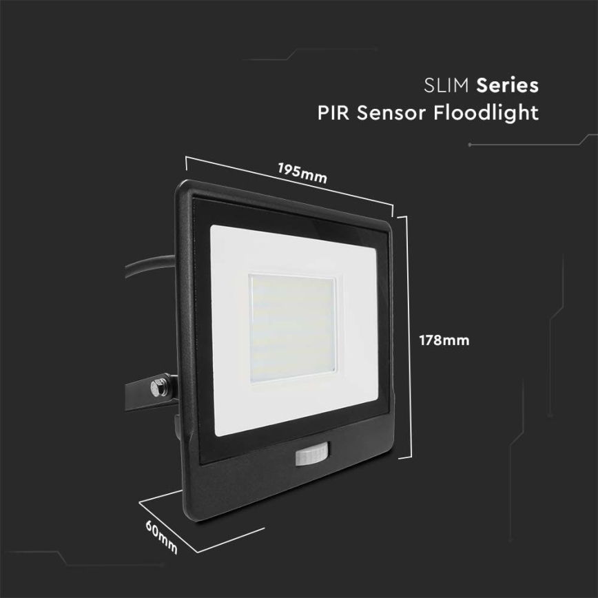 LED Reflektor sa senzorom LED/50W/230V 6500K IP65 crna