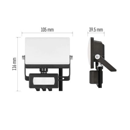 LED reflektor sa senzorom pokreta i sumraka TAMBO EVO LED/10W/230V 4000K IP44 crni